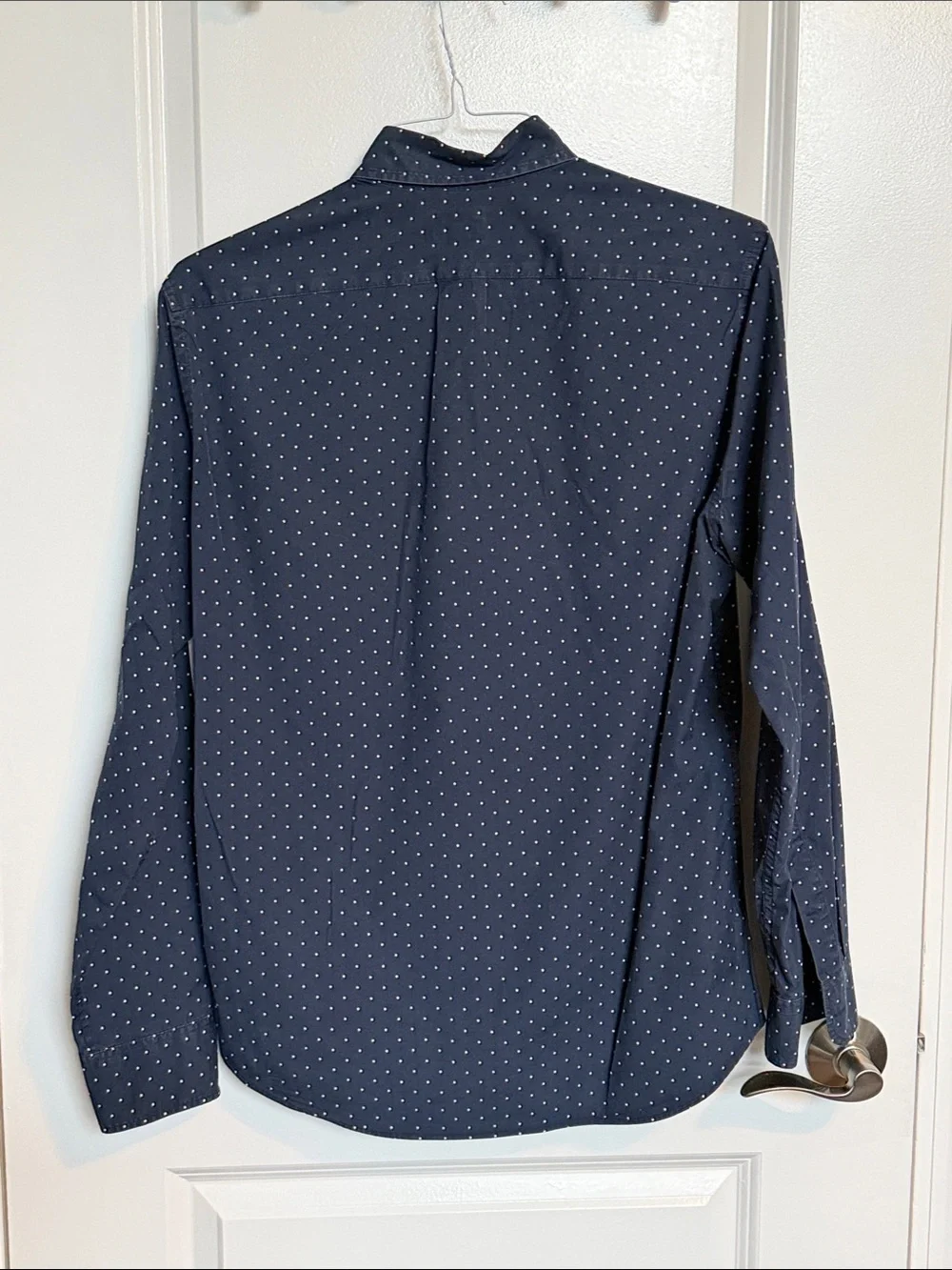 J. Crew Navy Button-Down Shirt with White Microdots